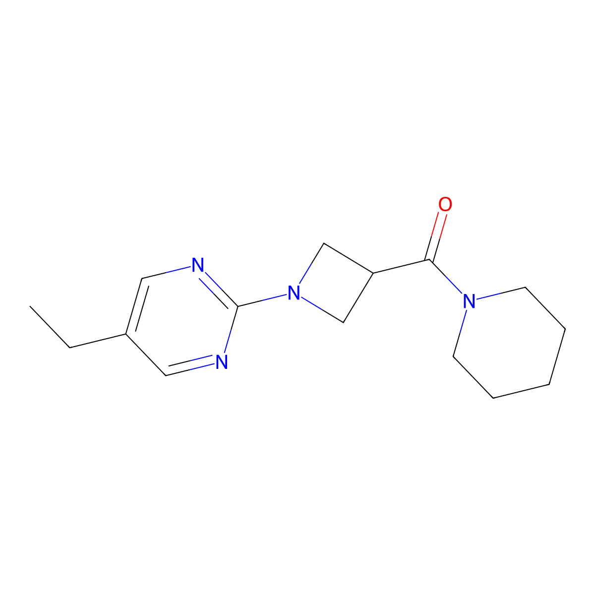 5-Ethyl-2-[3-(piperidine-1-carbonyl)azetidin-1-yl]pyrimidine molecular structure, CAS 3054622-76-0