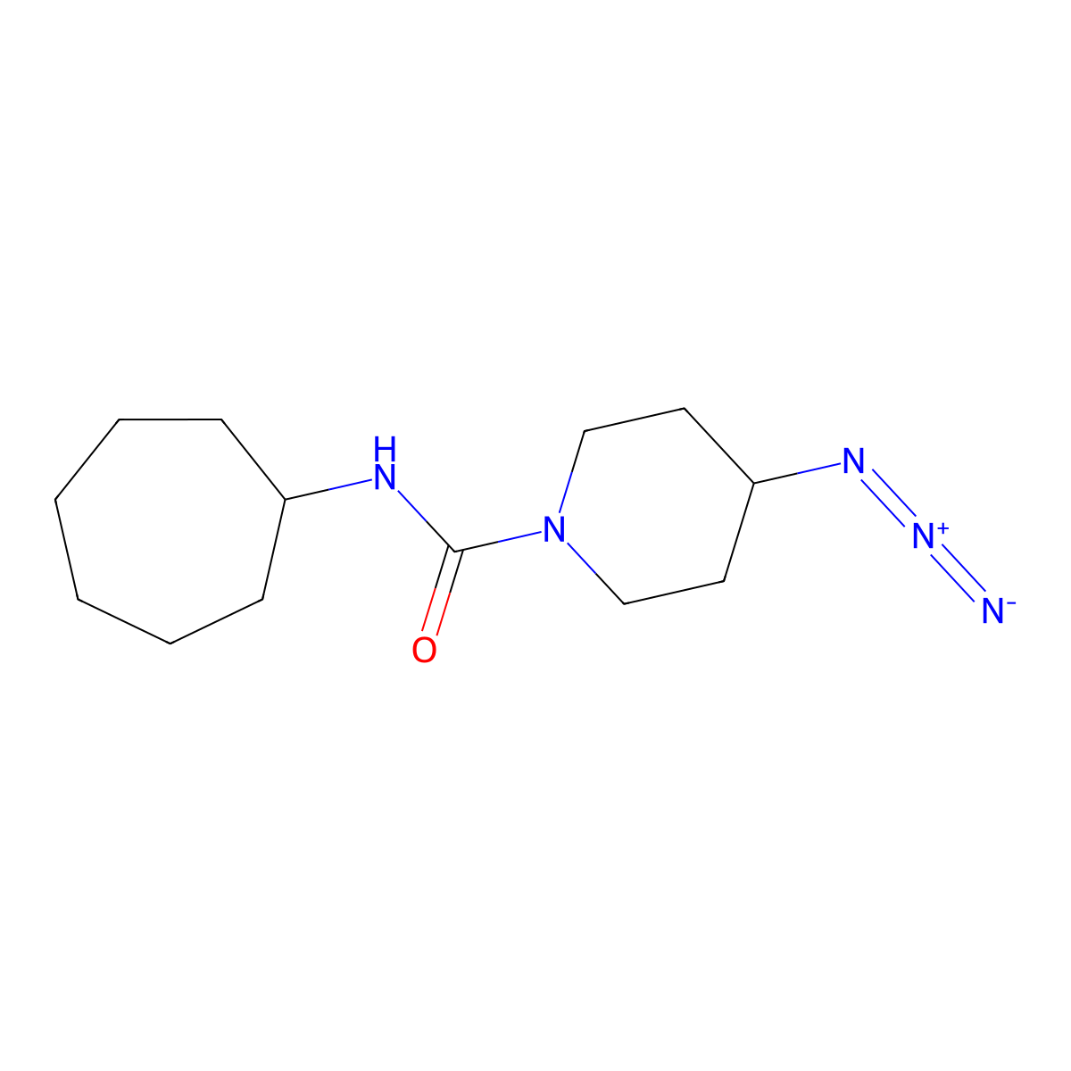 4-azido-N-cycloheptylpiperidine-1-carboxamide molecular structure, CAS 3054622-77-1