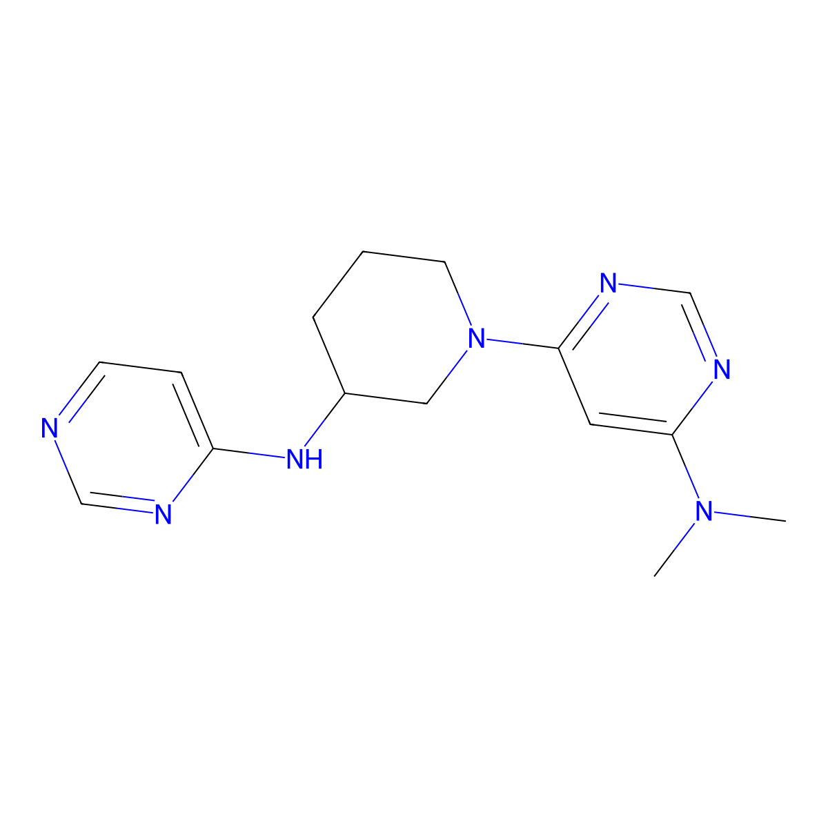 N,N-dimethyl-6-{3-[(pyrimidin-4-yl)amino]piperidin-1-yl}pyrimidin-4-amine molecular structure, CAS 3054622-78-2