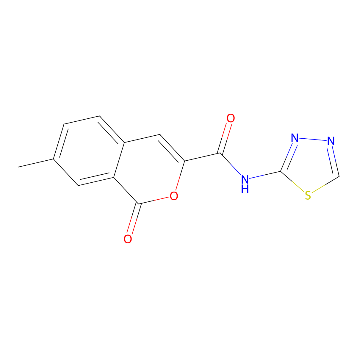 7-methyl-1-oxo-N-(1,3,4-thiadiazol-2-yl)-1H-isochromene-3-carboxamide molecular structure, CAS 3054622-83-9