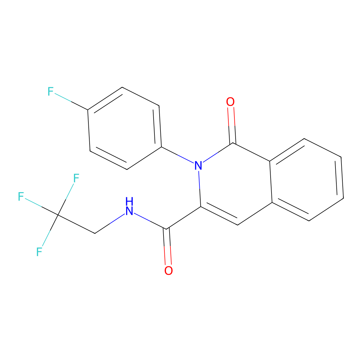2-(4-fluorophenyl)-1-oxo-N-(2,2,2-trifluoroethyl)-1,2-dihydroisoquinoline-3-carboxamide molecular structure, CAS 3054622-85-1