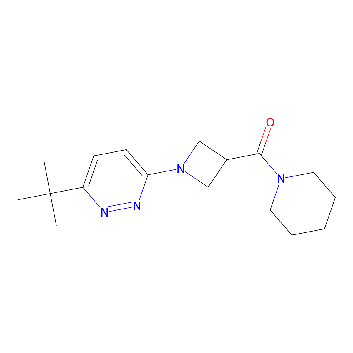 3-Tert-butyl-6-[3-(piperidine-1-carbonyl)azetidin-1-yl]pyridazine molecular structure, CAS 3054622-88-4
