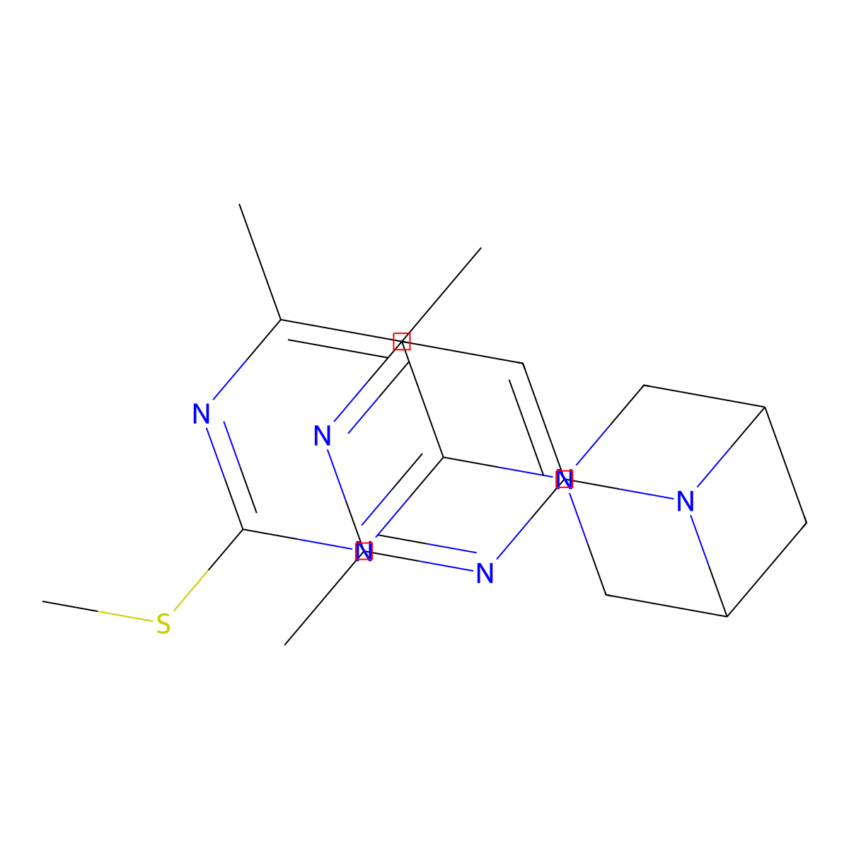 3-[5,6-Dimethyl-2-(methylsulfanyl)pyrimidin-4-yl]-6-(2-methylpyrimidin-4-yl)-3,6-diazabicyclo[3.1.1]heptane molecular structure, CAS 3054622-89-5