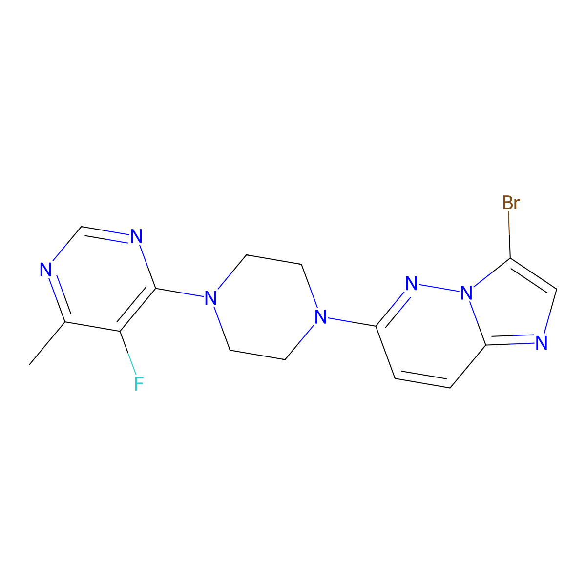 4-(4-{3-Bromoimidazo[1,2-b]pyridazin-6-yl}piperazin-1-yl)-5-fluoro-6-methylpyrimidine molecular structure, CAS 3054622-94-2