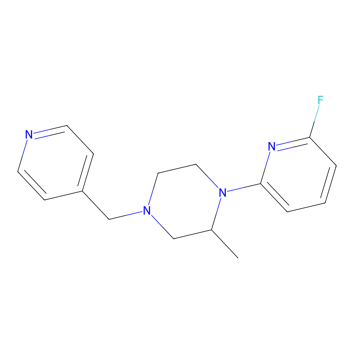 1-(6-Fluoropyridin-2-yl)-2-methyl-4-[(pyridin-4-yl)methyl]piperazine molecular structure, CAS 3054623-01-4