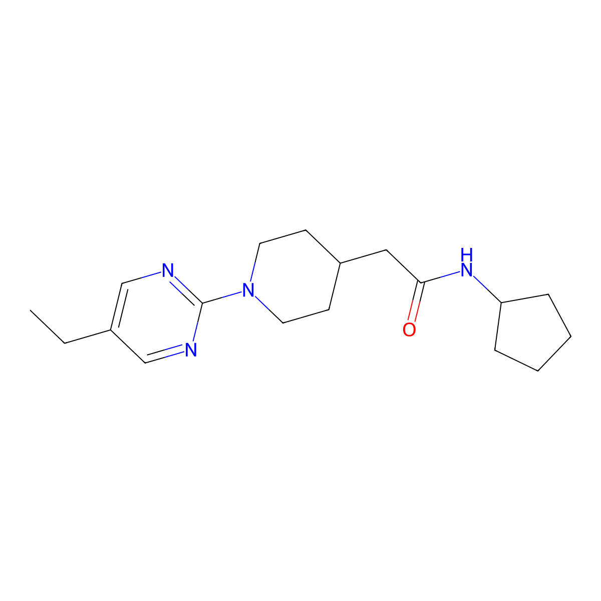 N-cyclopentyl-2-[1-(5-ethylpyrimidin-2-yl)piperidin-4-yl]acetamide molecular structure, CAS 3054623-03-6