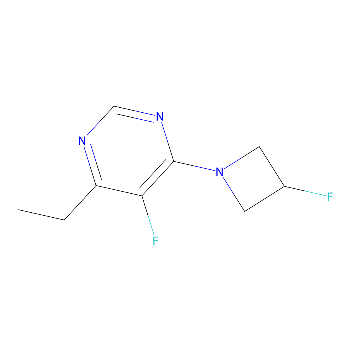 4-Ethyl-5-fluoro-6-(3-fluoroazetidin-1-yl)pyrimidine molecular structure, CAS 3054623-04-7