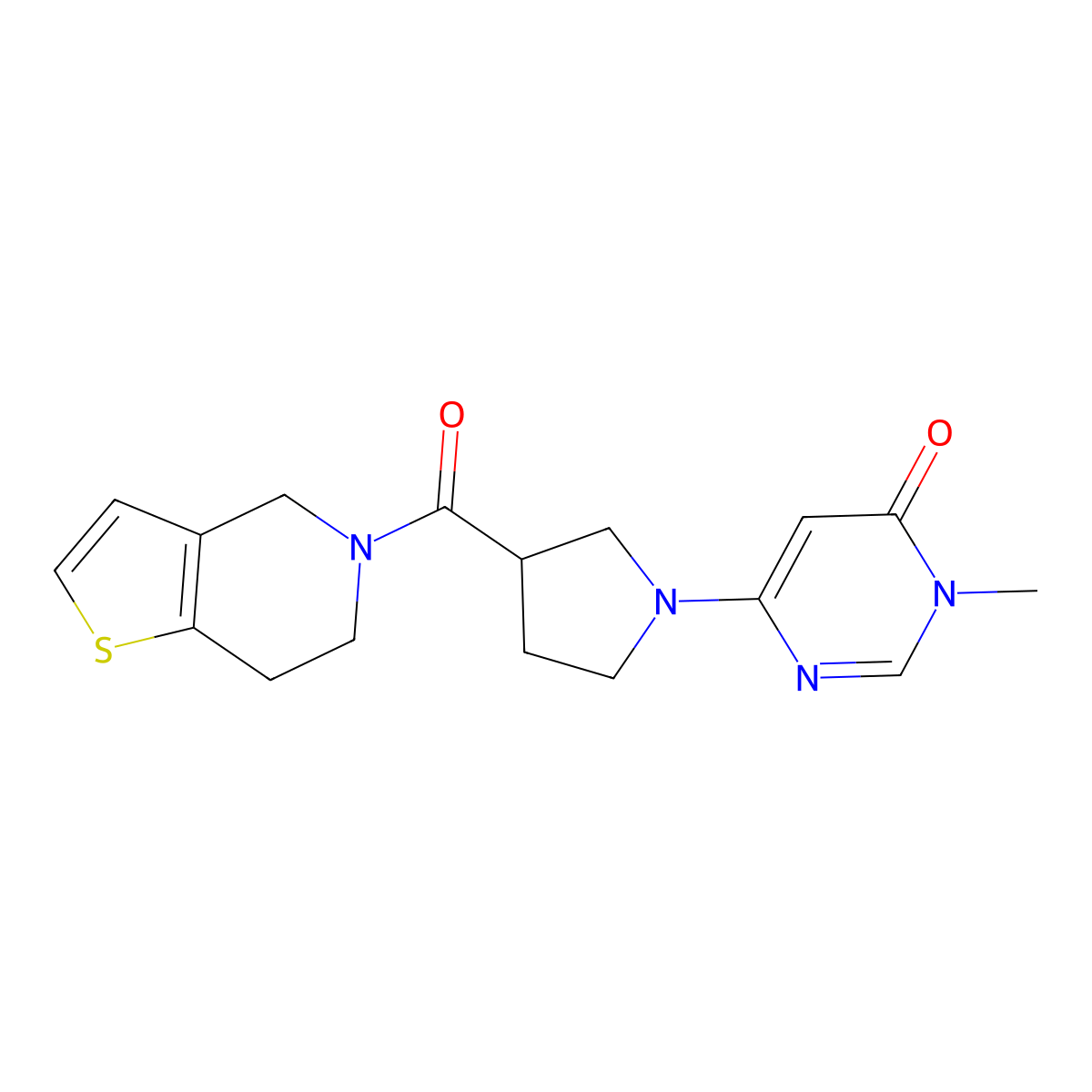 3-methyl-6-(3-{4H,5H,6H,7H-thieno[3,2-c]pyridine-5-carbonyl}pyrrolidin-1-yl)-3,4-dihydropyrimidin-4-one molecular structure, CAS 3054623-07-0