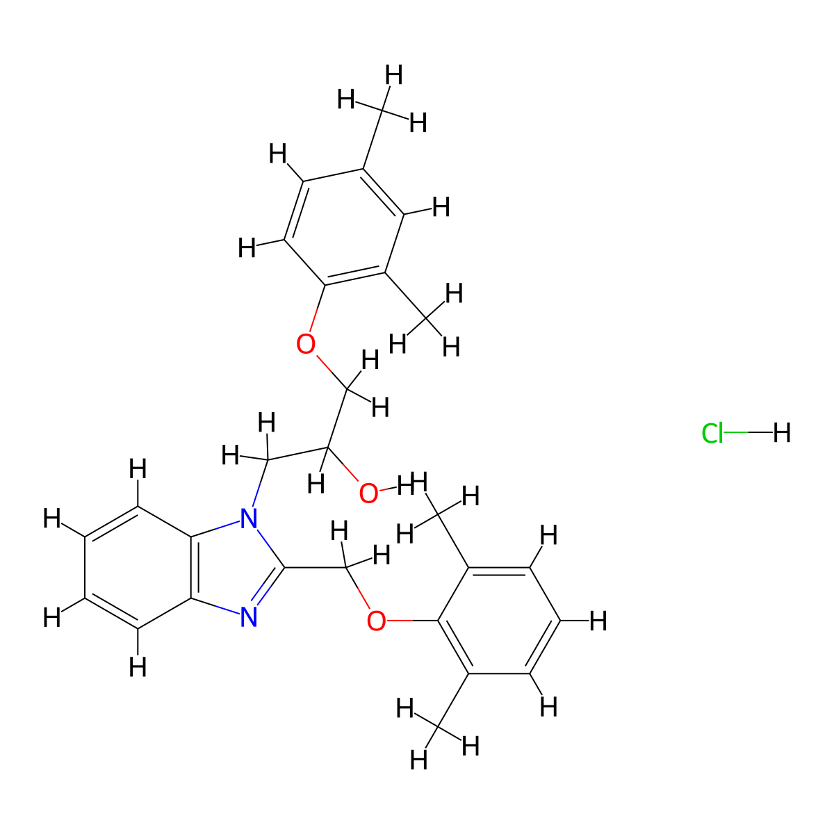 1-(2,4-dimethylphenoxy)-3-{2-[(2,6-dimethylphenoxy)methyl]-1H-1,3-benzodiazol-1-yl}propan-2-ol hydrochloride molecular structure, CAS 3054623-10-5
