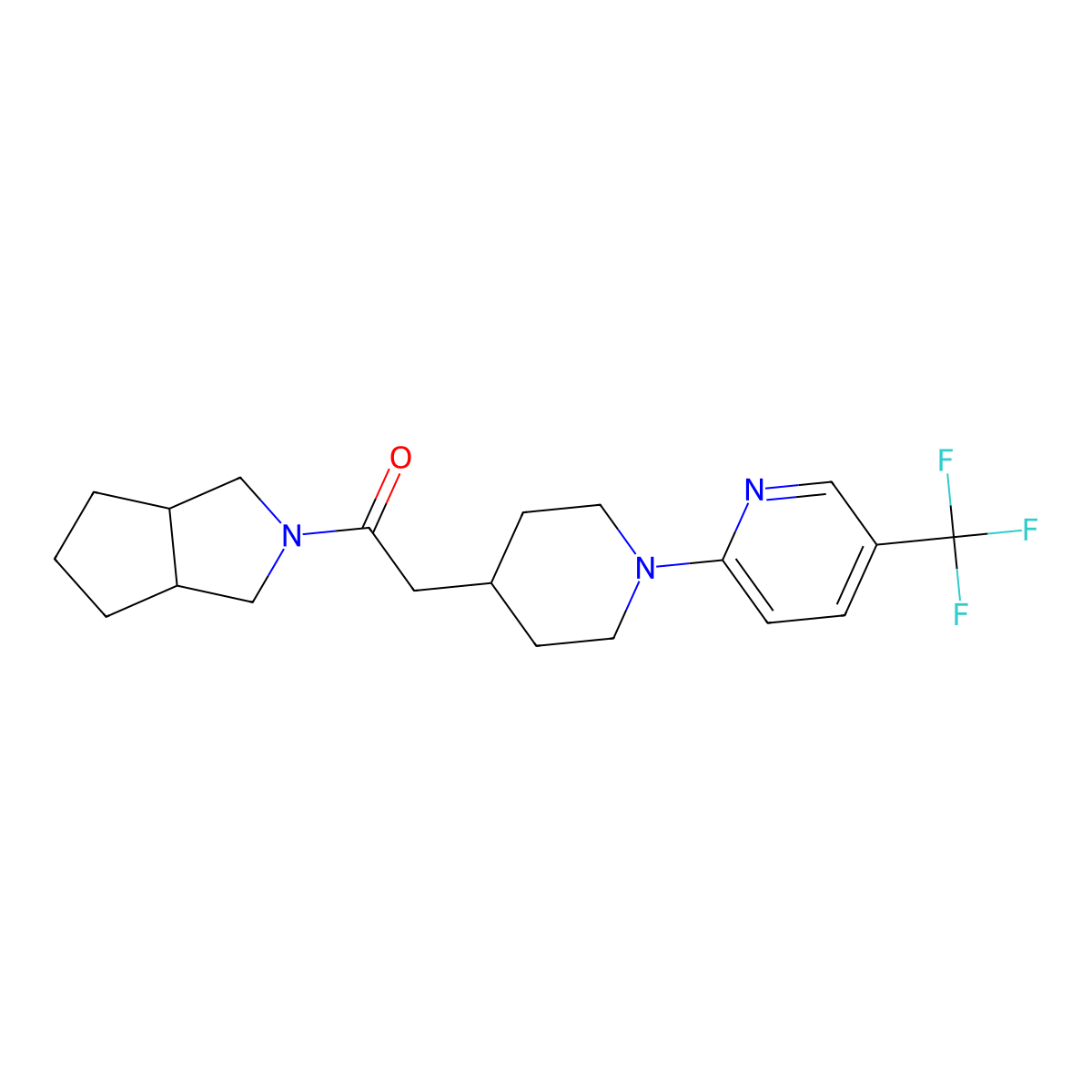 1-{Octahydrocyclopenta[c]pyrrol-2-yl}-2-{1-[5-(trifluoromethyl)pyridin-2-yl]piperidin-4-yl}ethan-1-one molecular structure, CAS 3054623-14-9