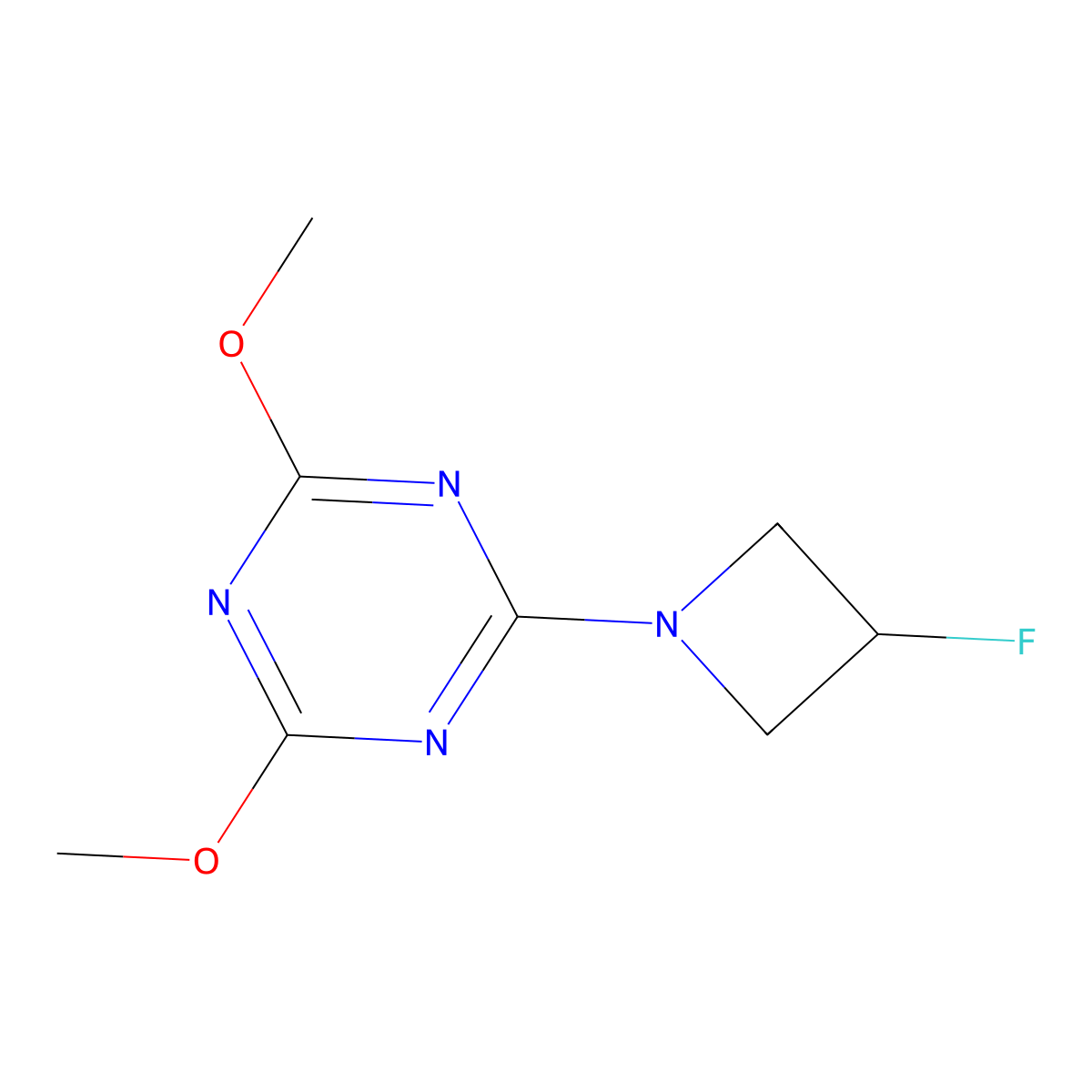 2-(3-Fluoroazetidin-1-yl)-4,6-dimethoxy-1,3,5-triazine molecular structure, CAS 3054623-16-1