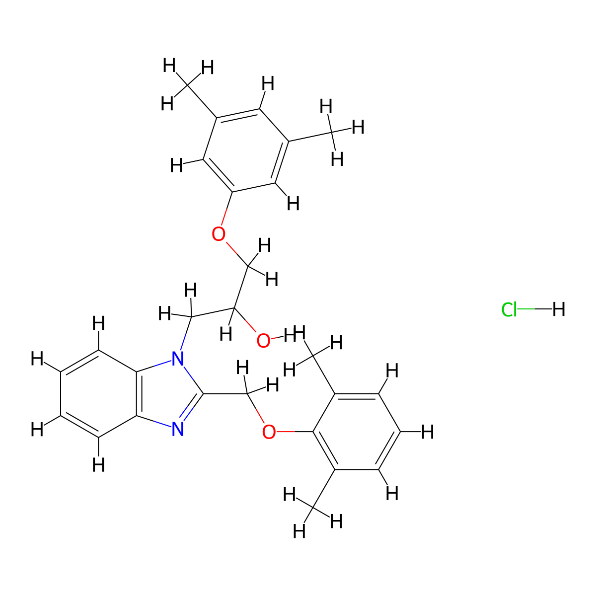 1-(3,5-dimethylphenoxy)-3-{2-[(2,6-dimethylphenoxy)methyl]-1H-1,3-benzodiazol-1-yl}propan-2-ol hydrochloride molecular structure, CAS 3054623-22-9