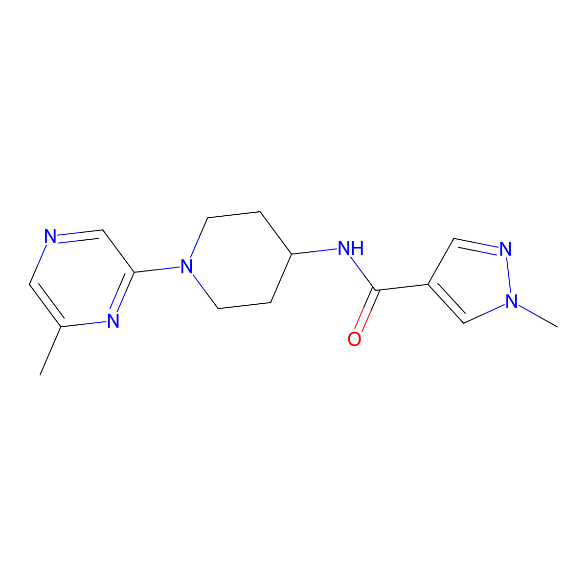 1-methyl-N-[1-(6-methylpyrazin-2-yl)piperidin-4-yl]-1H-pyrazole-4-carboxamide molecular structure, CAS 3054623-23-0
