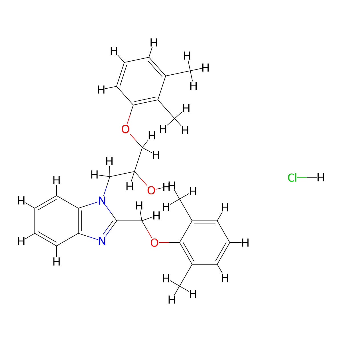 1-(2,3-dimethylphenoxy)-3-{2-[(2,6-dimethylphenoxy)methyl]-1H-1,3-benzodiazol-1-yl}propan-2-ol hydrochloride molecular structure, CAS 3054623-27-4