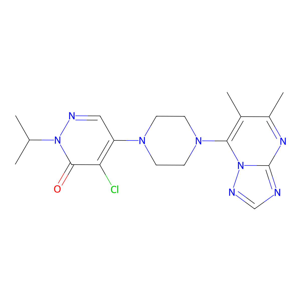 4-Chloro-5-(4-{5,6-dimethyl-[1,2,4]triazolo[1,5-a]pyrimidin-7-yl}piperazin-1-yl)-2-(propan-2-yl)-2,3-dihydropyridazin-3-one molecular structure, CAS 3054623-29-6