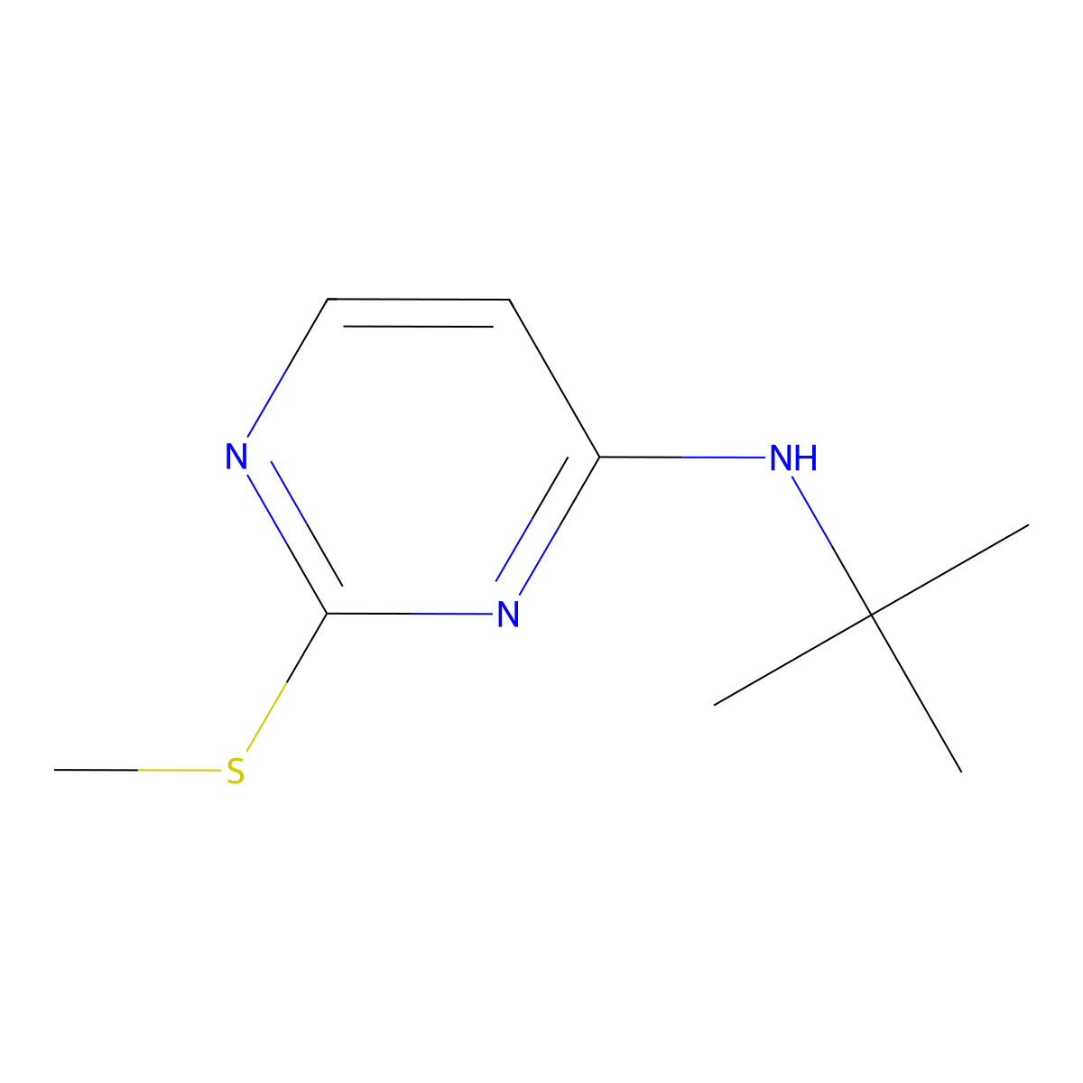 N-tert-butyl-2-(methylsulfanyl)pyrimidin-4-amine molecular structure, CAS 3054623-30-9