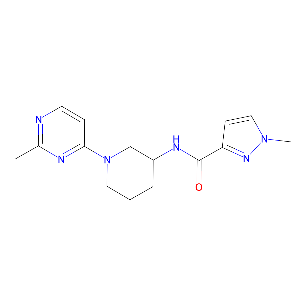 1-methyl-N-[1-(2-methylpyrimidin-4-yl)piperidin-3-yl]-1H-pyrazole-3-carboxamide molecular structure, CAS 3054623-31-0