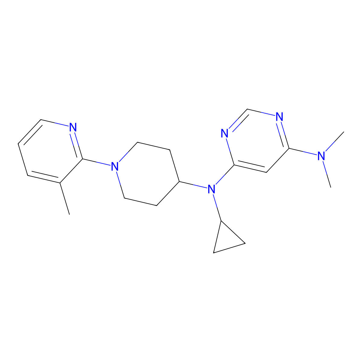 N4-cyclopropyl-N6,N6-dimethyl-N4-[1-(3-methylpyridin-2-yl)piperidin-4-yl]pyrimidine-4,6-diamine molecular structure, CAS 3054623-32-1