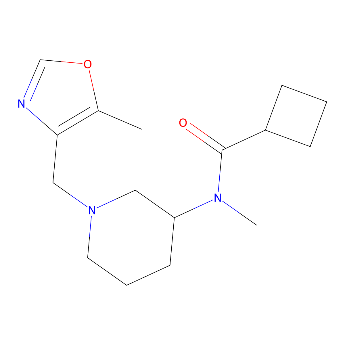 N-methyl-N-{1-[(5-methyl-1,3-oxazol-4-yl)methyl]piperidin-3-yl}cyclobutanecarboxamide molecular structure, CAS 3054623-33-2