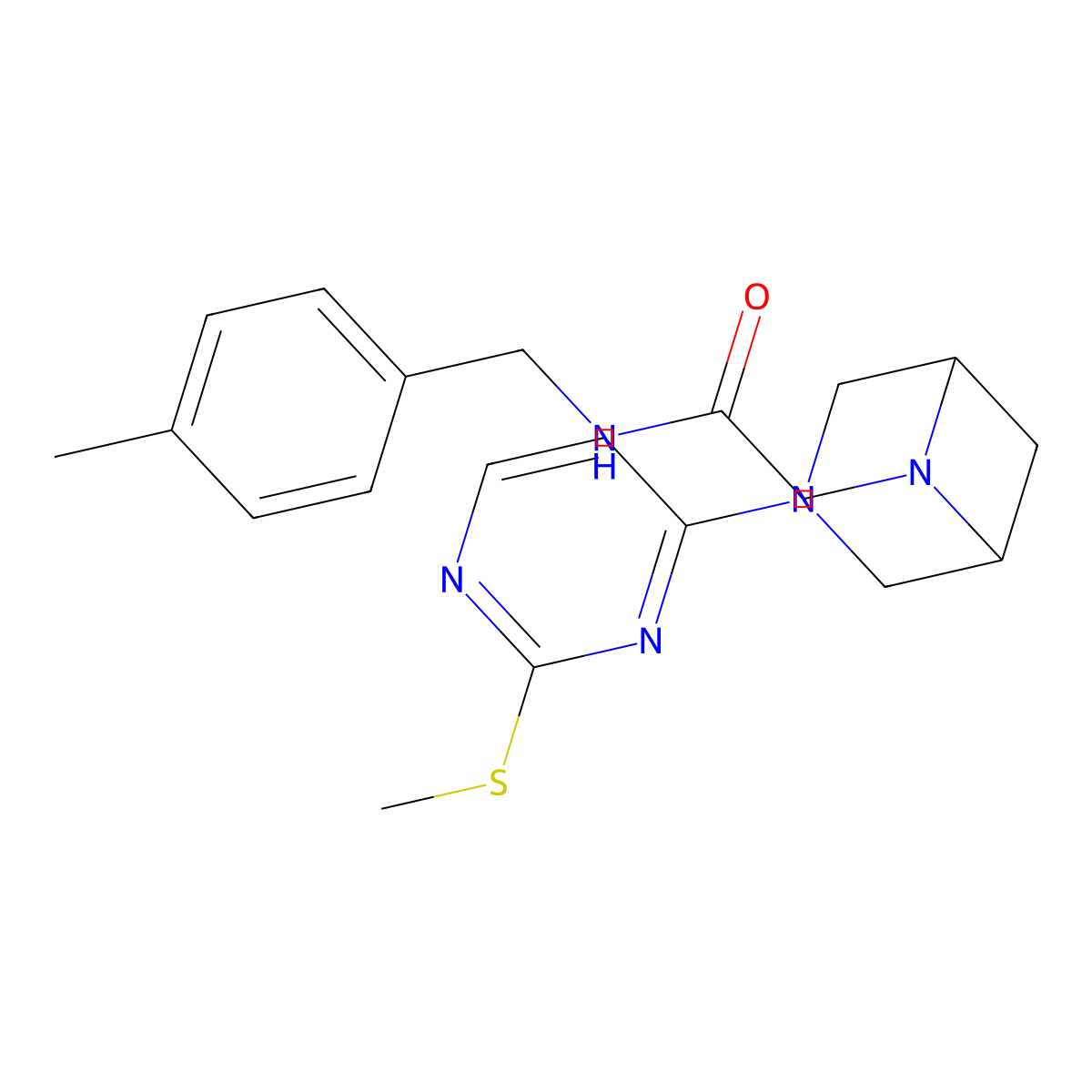 N-[(4-methylphenyl)methyl]-2-[3-(2-methylsulfanylpyrimidin-4-yl)-3,6-diazabicyclo[3.1.1]heptan-6-yl]acetamide molecular structure, CAS 3054623-37-6