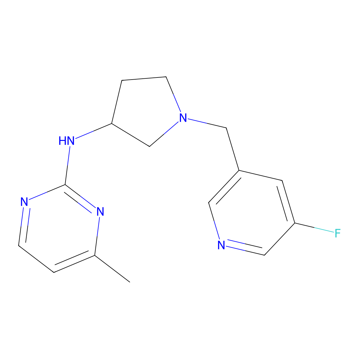 N-{1-[(5-fluoropyridin-3-yl)methyl]pyrrolidin-3-yl}-4-methylpyrimidin-2-amine molecular structure, CAS 3054623-38-7