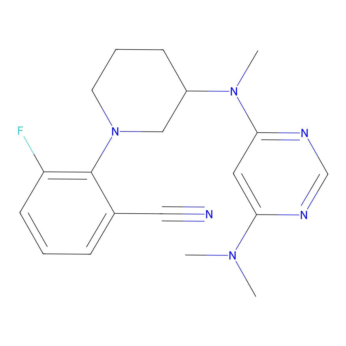 2-(3-{[6-(Dimethylamino)pyrimidin-4-yl](methyl)amino}piperidin-1-yl)-3-fluorobenzonitrile molecular structure, CAS 3054623-39-8