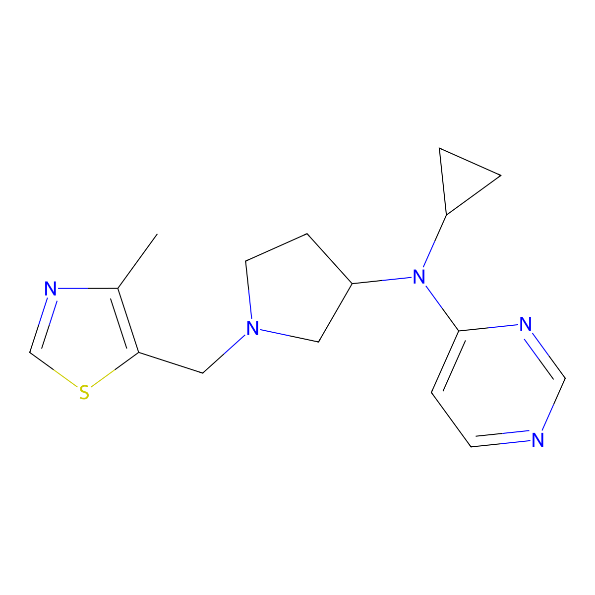 N-cyclopropyl-N-{1-[(4-methyl-1,3-thiazol-5-yl)methyl]pyrrolidin-3-yl}pyrimidin-4-amine molecular structure, CAS 3054623-49-0