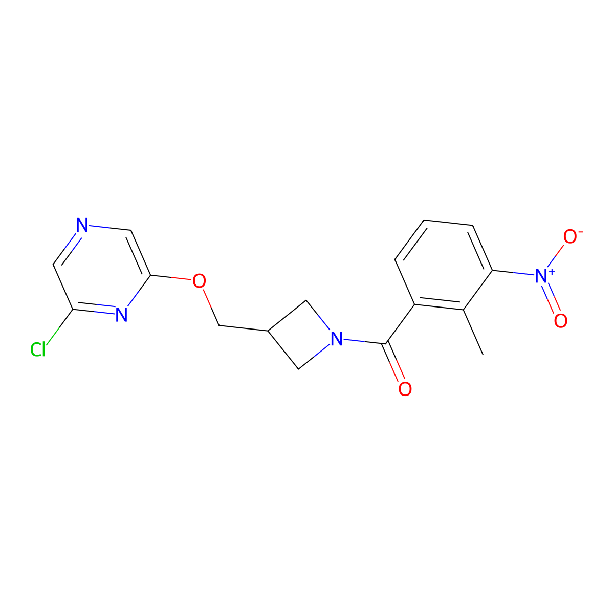 2-Chloro-6-{[1-(2-methyl-3-nitrobenzoyl)azetidin-3-yl]methoxy}pyrazine molecular structure, CAS 3054623-51-4
