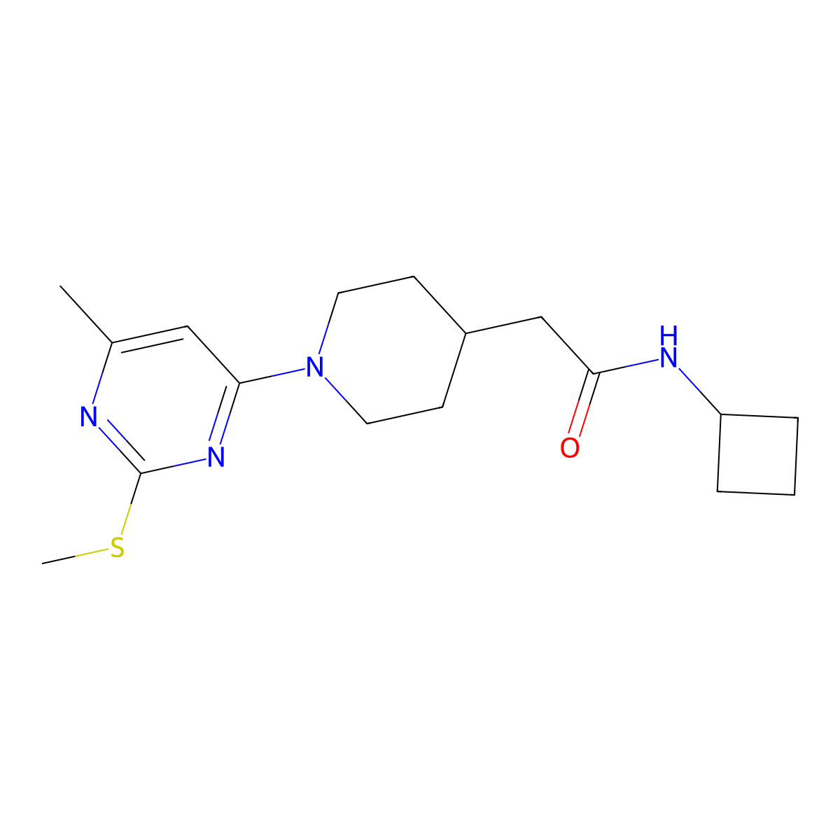 N-cyclobutyl-2-{1-[6-methyl-2-(methylsulfanyl)pyrimidin-4-yl]piperidin-4-yl}acetamide molecular structure, CAS 3054623-52-5