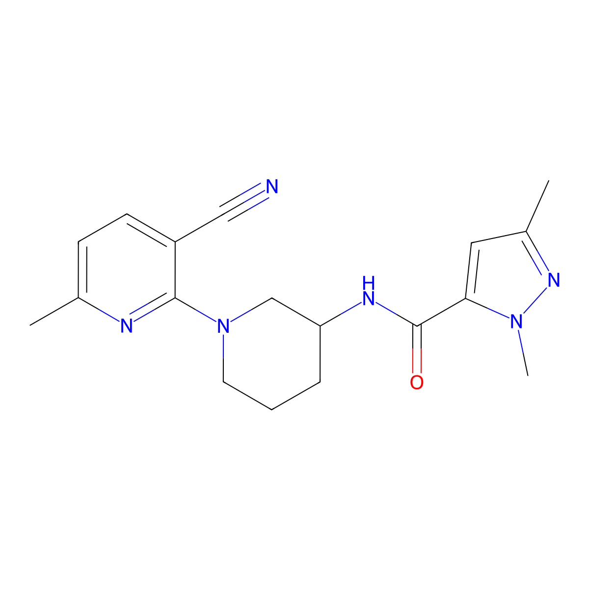 N-[1-(3-cyano-6-methylpyridin-2-yl)piperidin-3-yl]-1,3-dimethyl-1H-pyrazole-5-carboxamide molecular structure, CAS 3054623-53-6