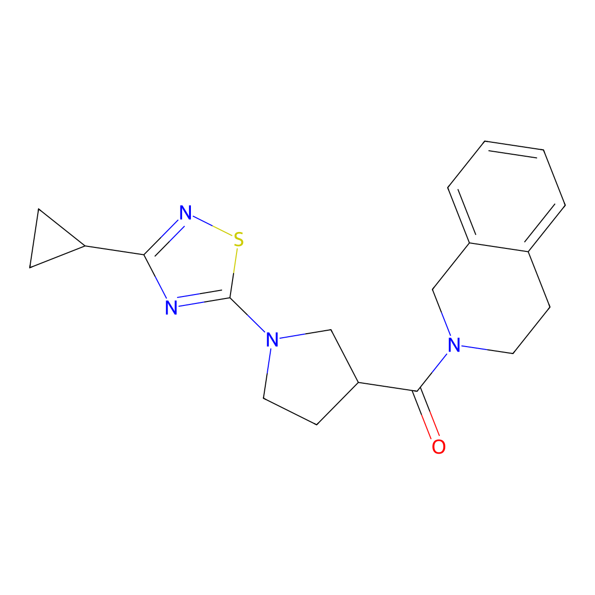 2-[1-(3-Cyclopropyl-1,2,4-thiadiazol-5-yl)pyrrolidine-3-carbonyl]-1,2,3,4-tetrahydroisoquinoline molecular structure, CAS 3054623-60-5