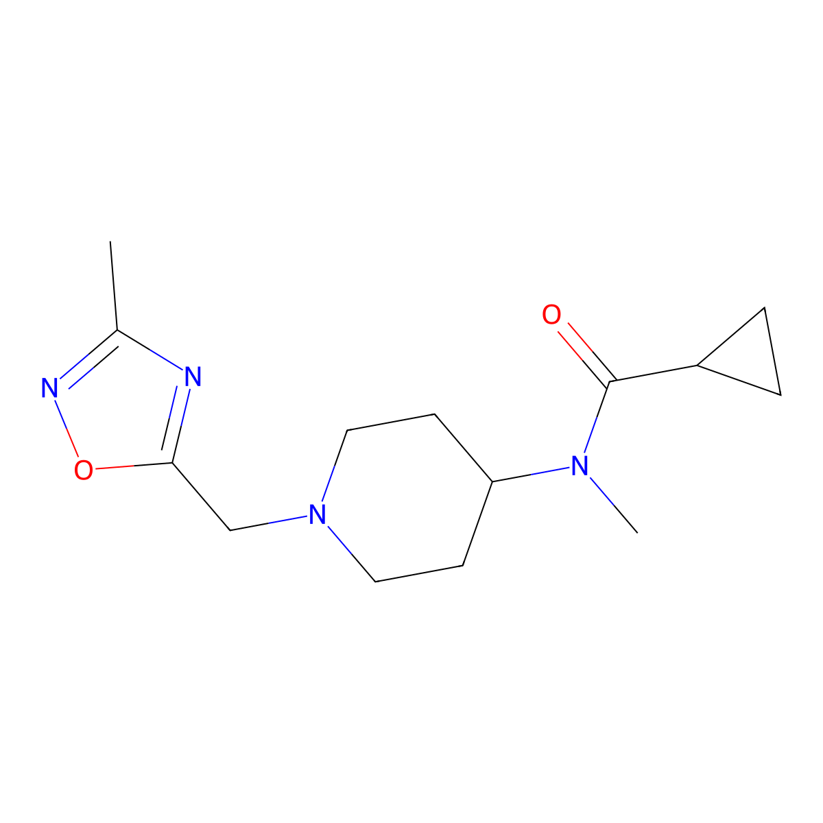 N-methyl-N-{1-[(3-methyl-1,2,4-oxadiazol-5-yl)methyl]piperidin-4-yl}cyclopropanecarboxamide molecular structure, CAS 3054623-61-6