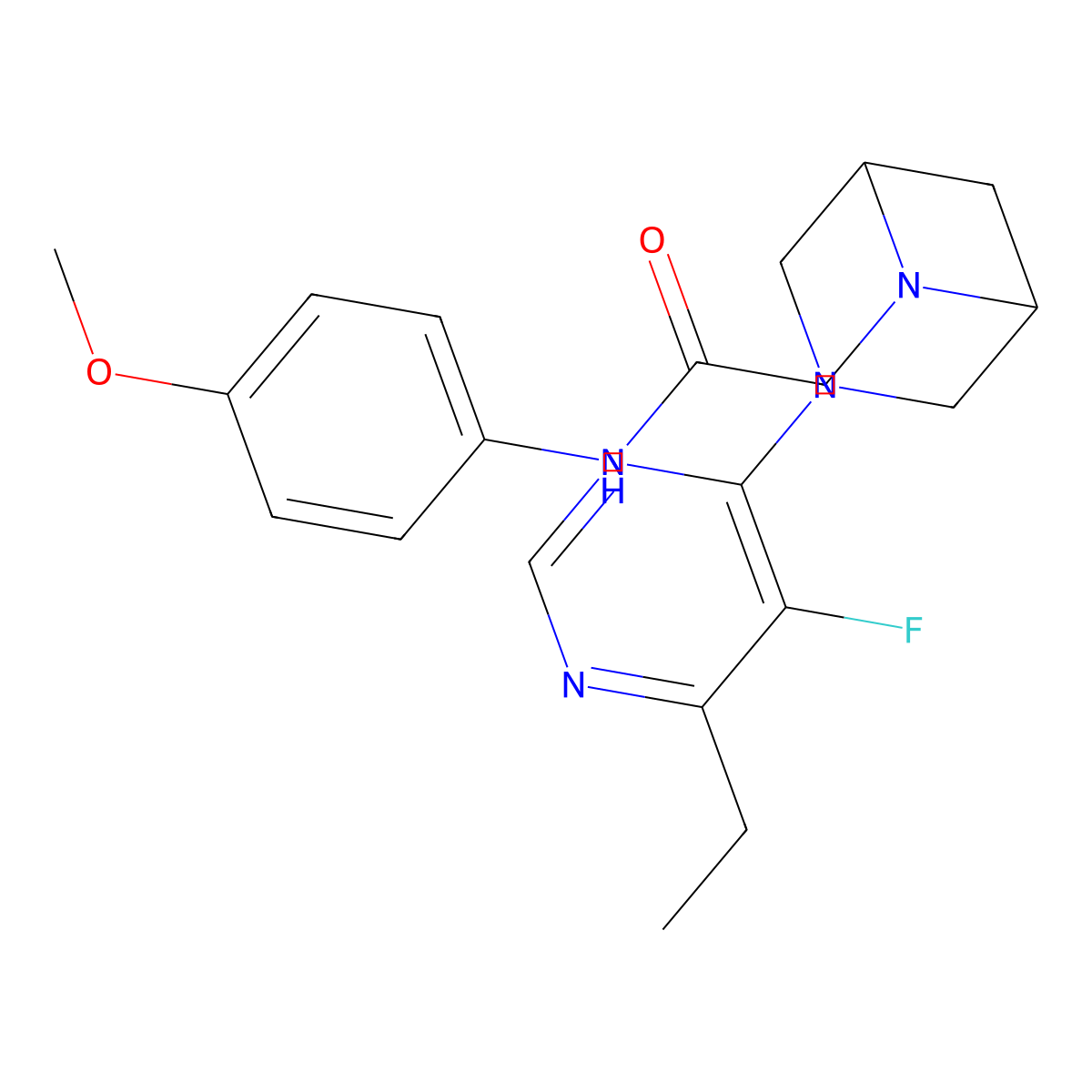 2-[3-(6-ethyl-5-fluoropyrimidin-4-yl)-3,6-diazabicyclo[3.1.1]heptan-6-yl]-N-(4-methoxyphenyl)acetamide molecular structure, CAS 3054623-62-7