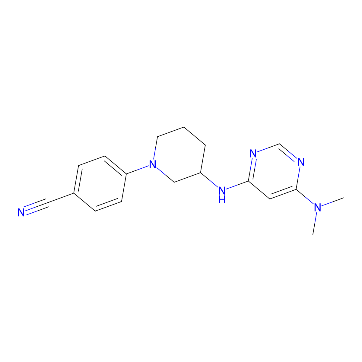 4-(3-{[6-(Dimethylamino)pyrimidin-4-yl]amino}piperidin-1-yl)benzonitrile molecular structure, CAS 3054623-64-9