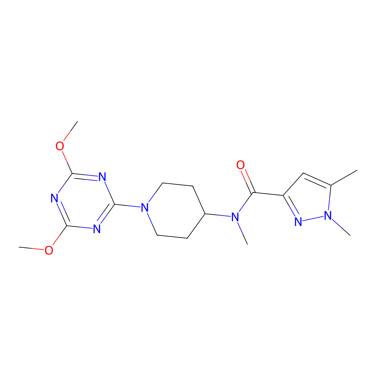 N-[1-(4,6-dimethoxy-1,3,5-triazin-2-yl)piperidin-4-yl]-N,1,5-trimethyl-1H-pyrazole-3-carboxamide molecular structure, CAS 3054623-69-4