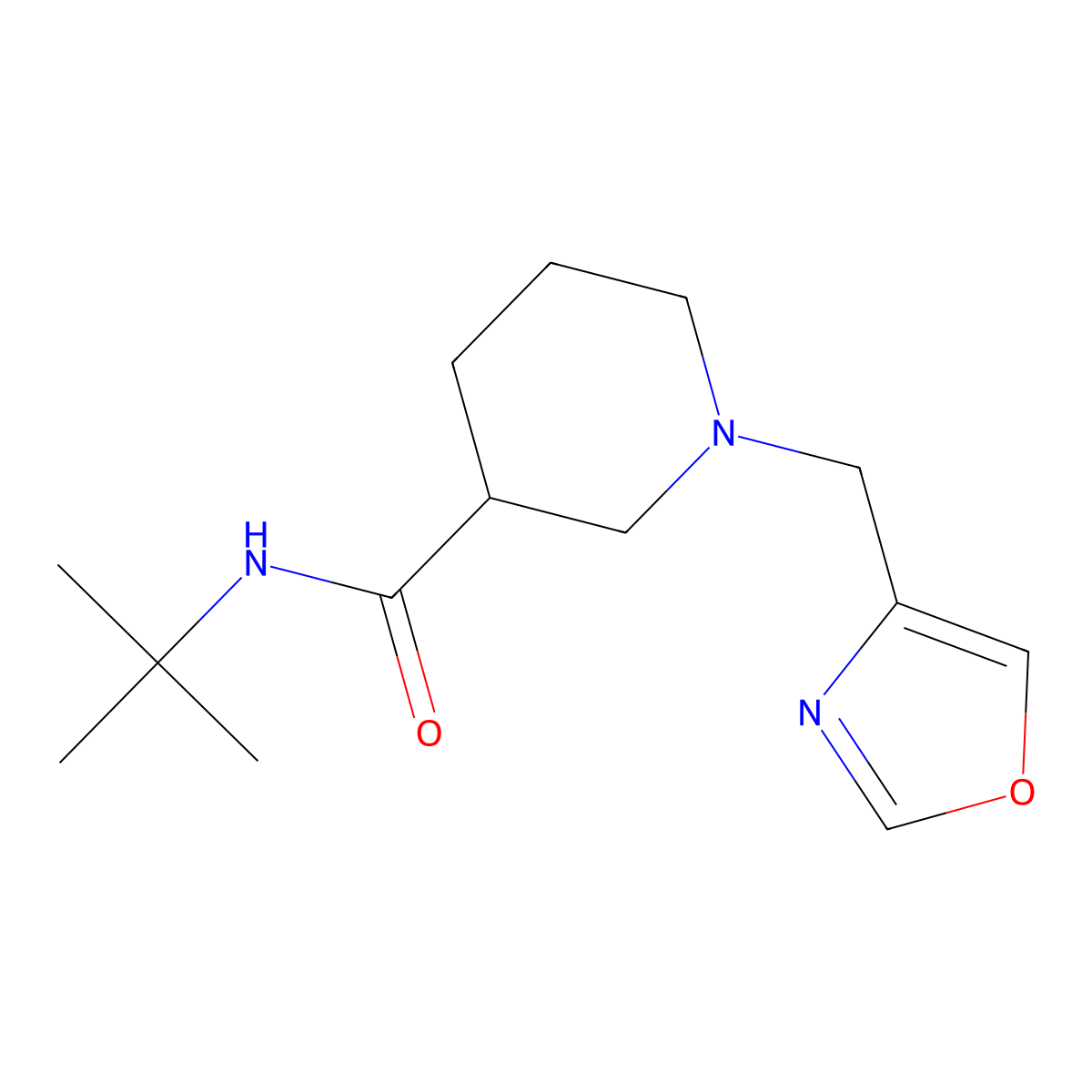 N-tert-butyl-1-[(1,3-oxazol-4-yl)methyl]piperidine-3-carboxamide molecular structure, CAS 3054623-72-9