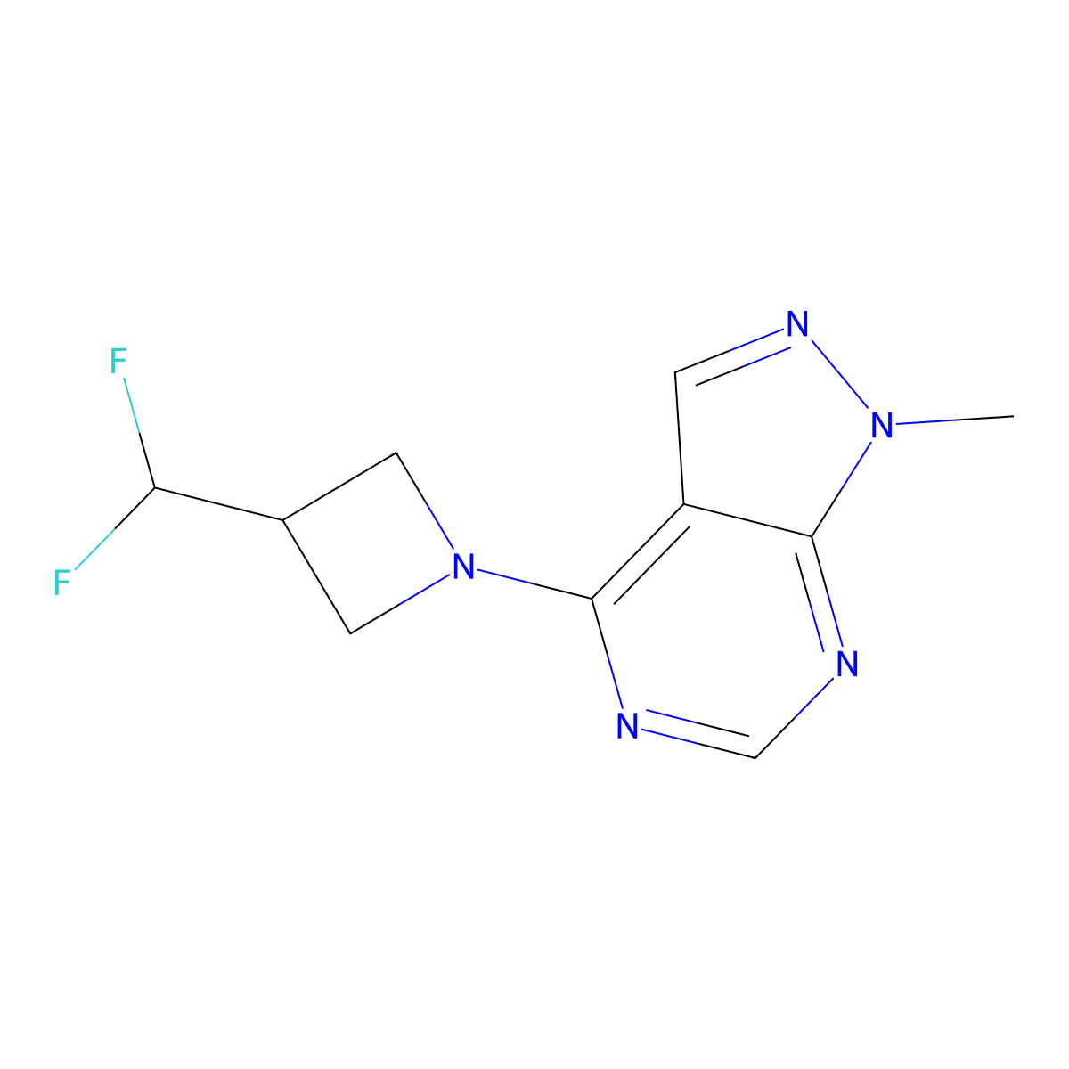 3-(difluoromethyl)-1-{1-methyl-1H-pyrazolo[3,4-d]pyrimidin-4-yl}azetidine molecular structure, CAS 3054623-76-3