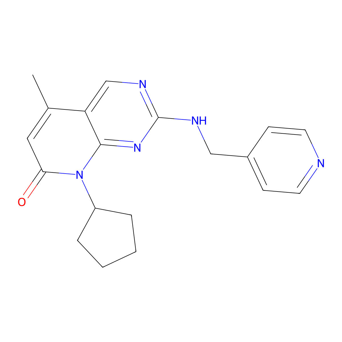 8-cyclopentyl-5-methyl-2-{[(pyridin-4-yl)methyl]amino}-7H,8H-pyrido[2,3-d]pyrimidin-7-one molecular structure, CAS 3054623-79-6