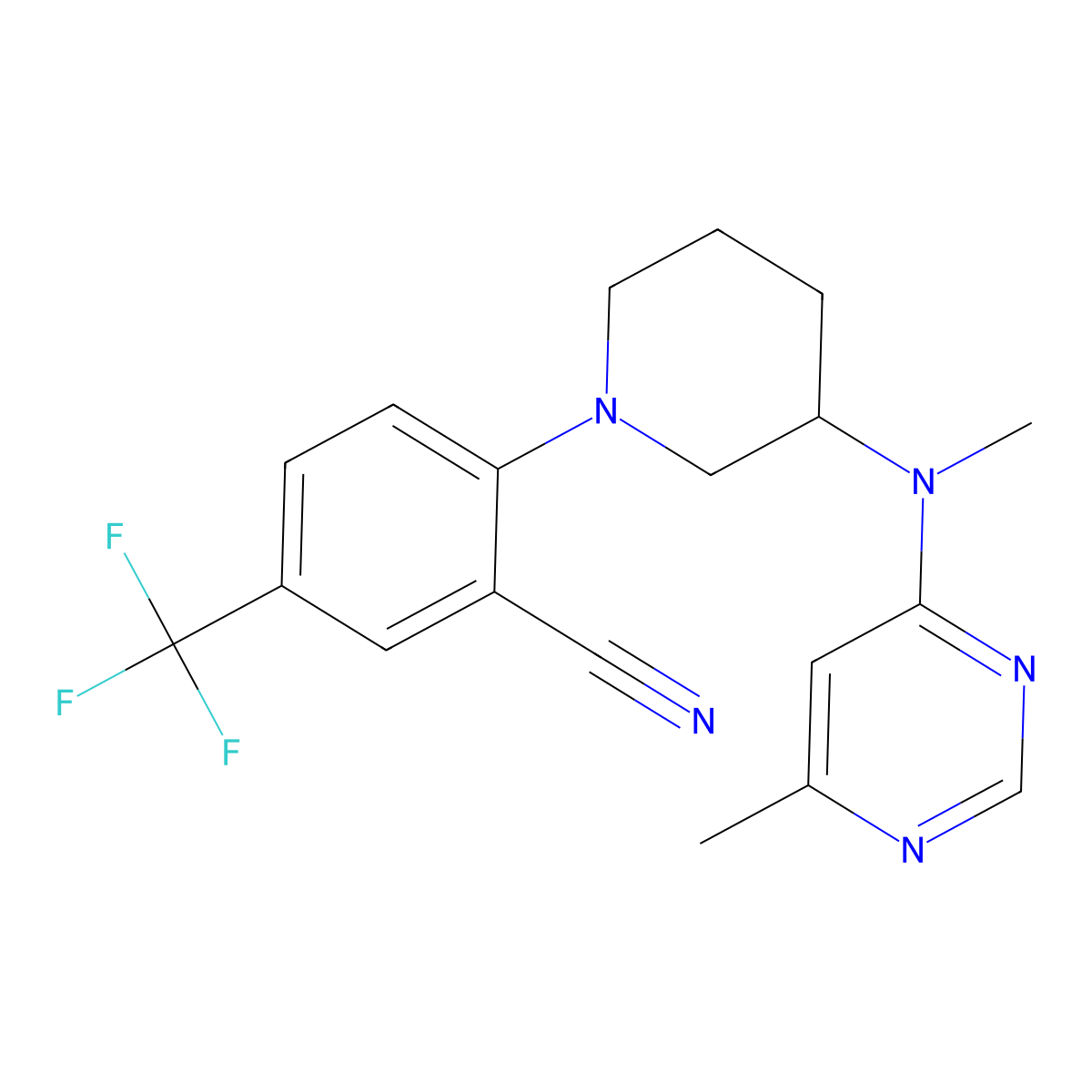 2-{3-[Methyl(6-methylpyrimidin-4-yl)amino]piperidin-1-yl}-5-(trifluoromethyl)benzonitrile molecular structure, CAS 3054623-84-3