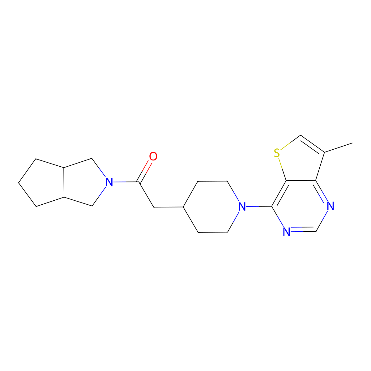 2-(1-{7-Methylthieno[3,2-d]pyrimidin-4-yl}piperidin-4-yl)-1-{octahydrocyclopenta[c]pyrrol-2-yl}ethan-1-one molecular structure, CAS 3054623-85-4