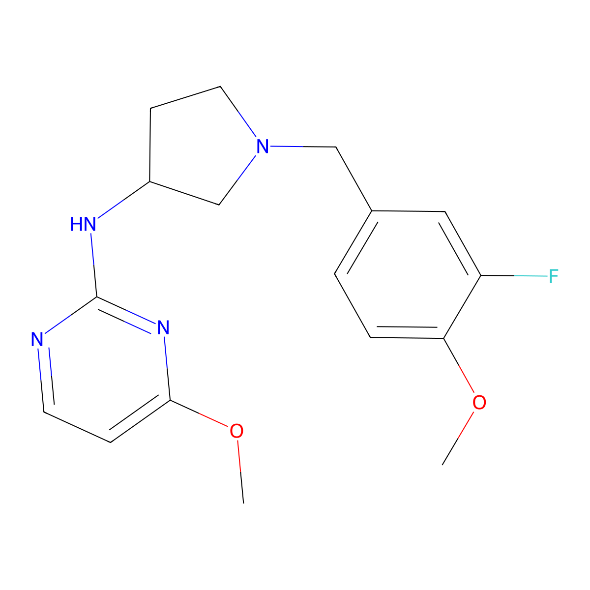 N-{1-[(3-fluoro-4-methoxyphenyl)methyl]pyrrolidin-3-yl}-4-methoxypyrimidin-2-amine molecular structure, CAS 3054623-91-2