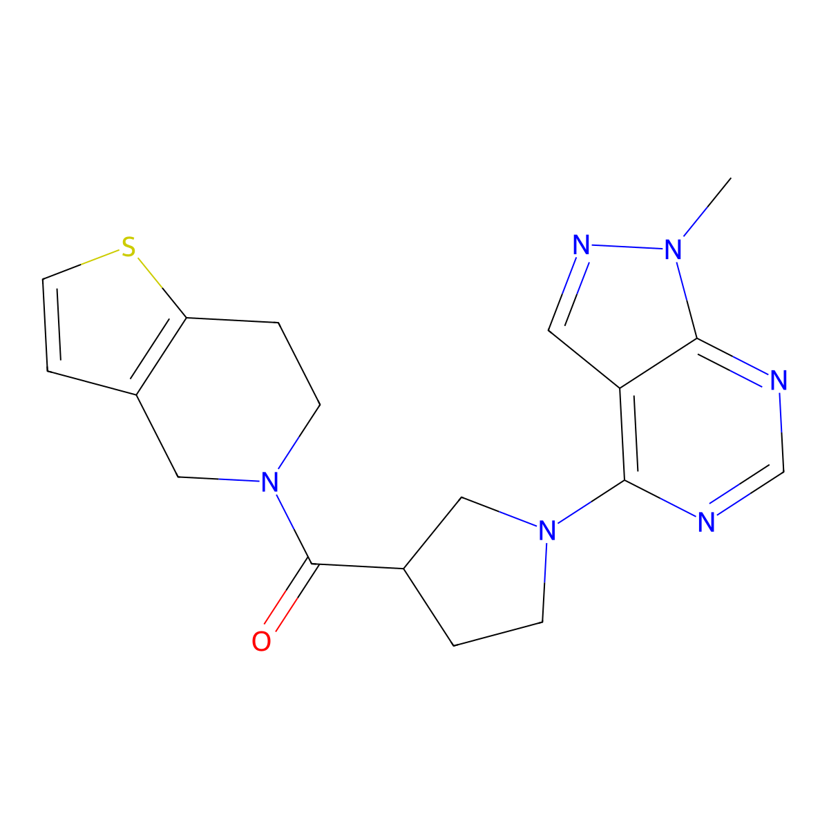 1-{1-methyl-1H-pyrazolo[3,4-d]pyrimidin-4-yl}-3-{4H,5H,6H,7H-thieno[3,2-c]pyridine-5-carbonyl}pyrrolidine molecular structure, CAS 3054623-93-4