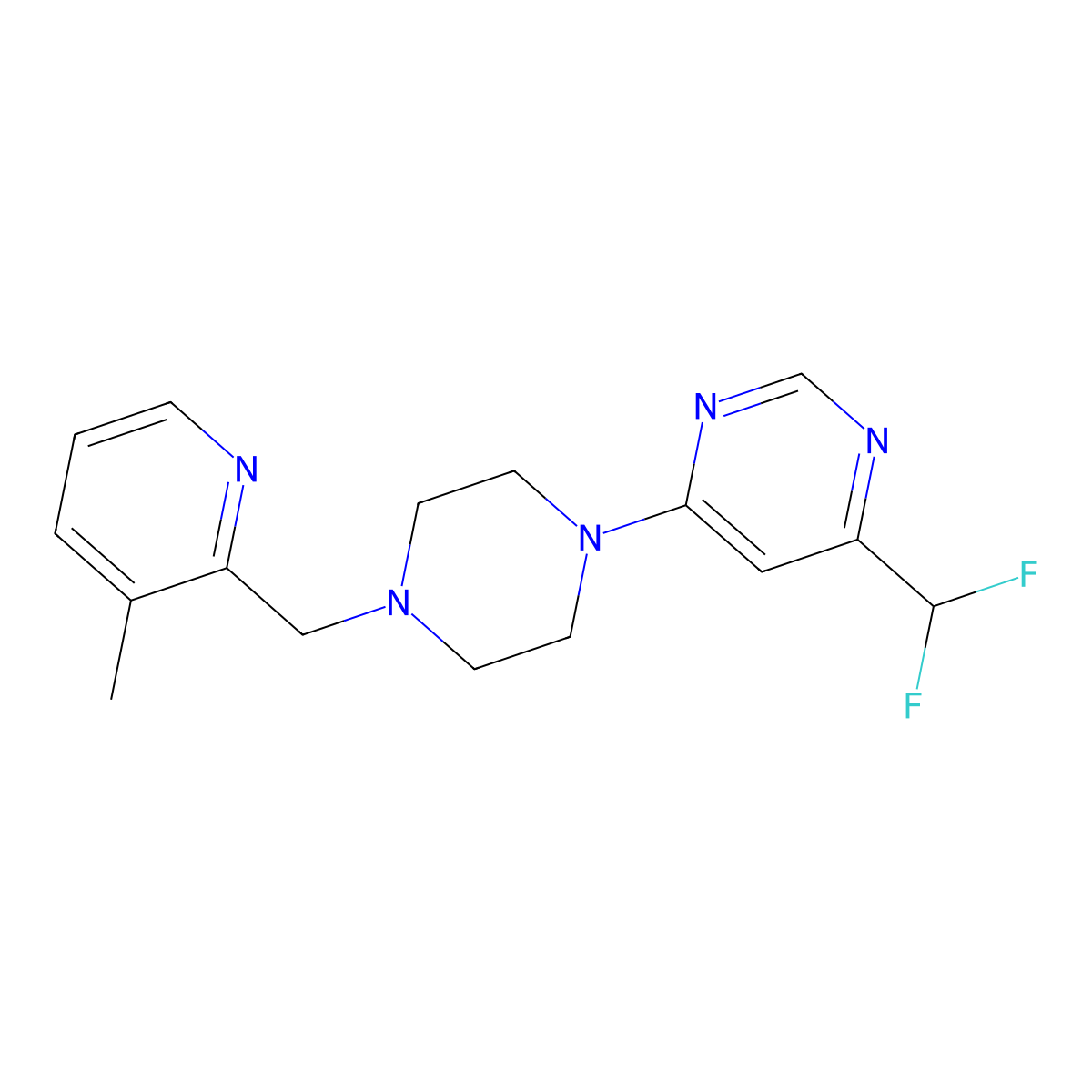4-(Difluoromethyl)-6-{4-[(3-methylpyridin-2-yl)methyl]piperazin-1-yl}pyrimidine molecular structure, CAS 3054623-97-8
