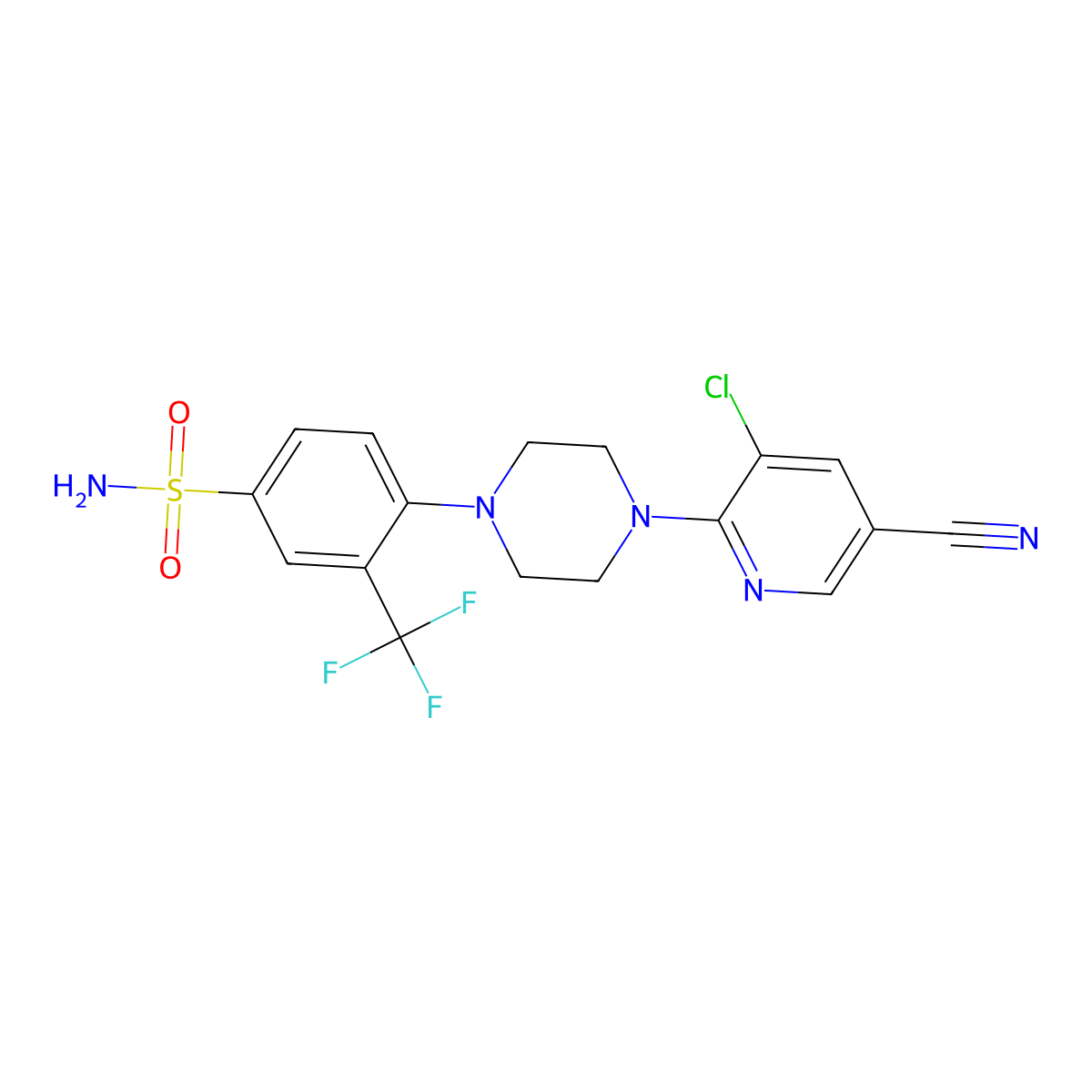 4-[4-(3-Chloro-5-cyanopyridin-2-yl)piperazin-1-yl]-3-(trifluoromethyl)benzene-1-sulfonamide molecular structure, CAS 3054624-00-6