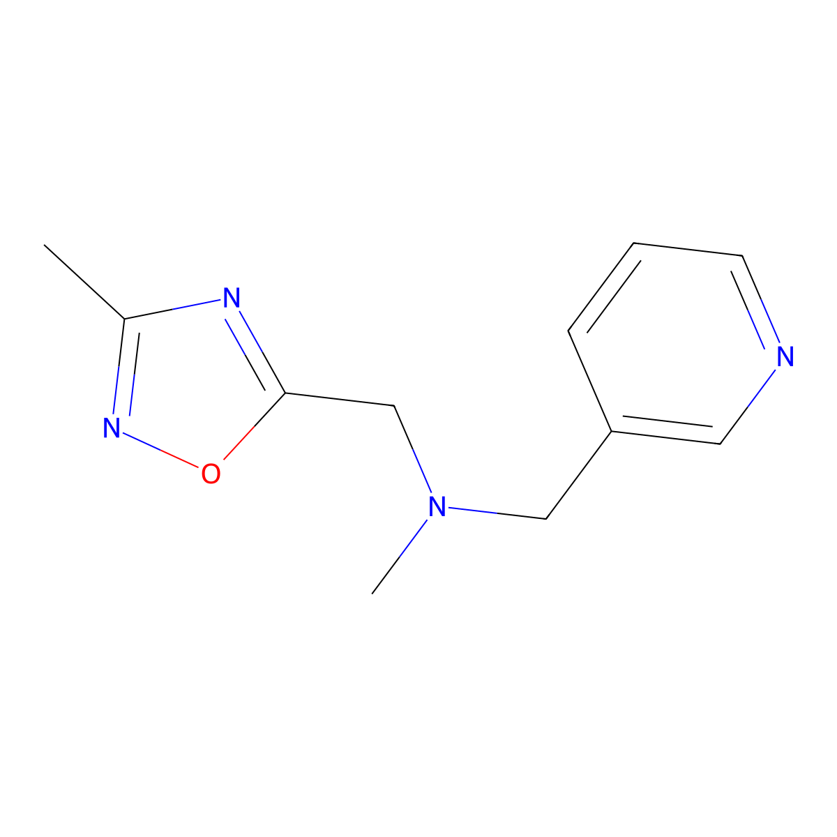 Methyl[(3-methyl-1,2,4-oxadiazol-5-yl)methyl][(pyridin-3-yl)methyl]amine molecular structure, CAS 3054624-02-8