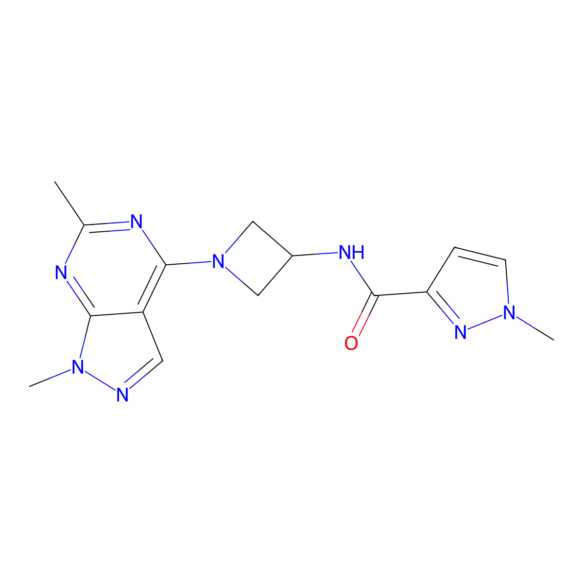 N-(1-{1,6-dimethyl-1H-pyrazolo[3,4-d]pyrimidin-4-yl}azetidin-3-yl)-1-methyl-1H-pyrazole-3-carboxamide molecular structure, CAS 3054624-04-0
