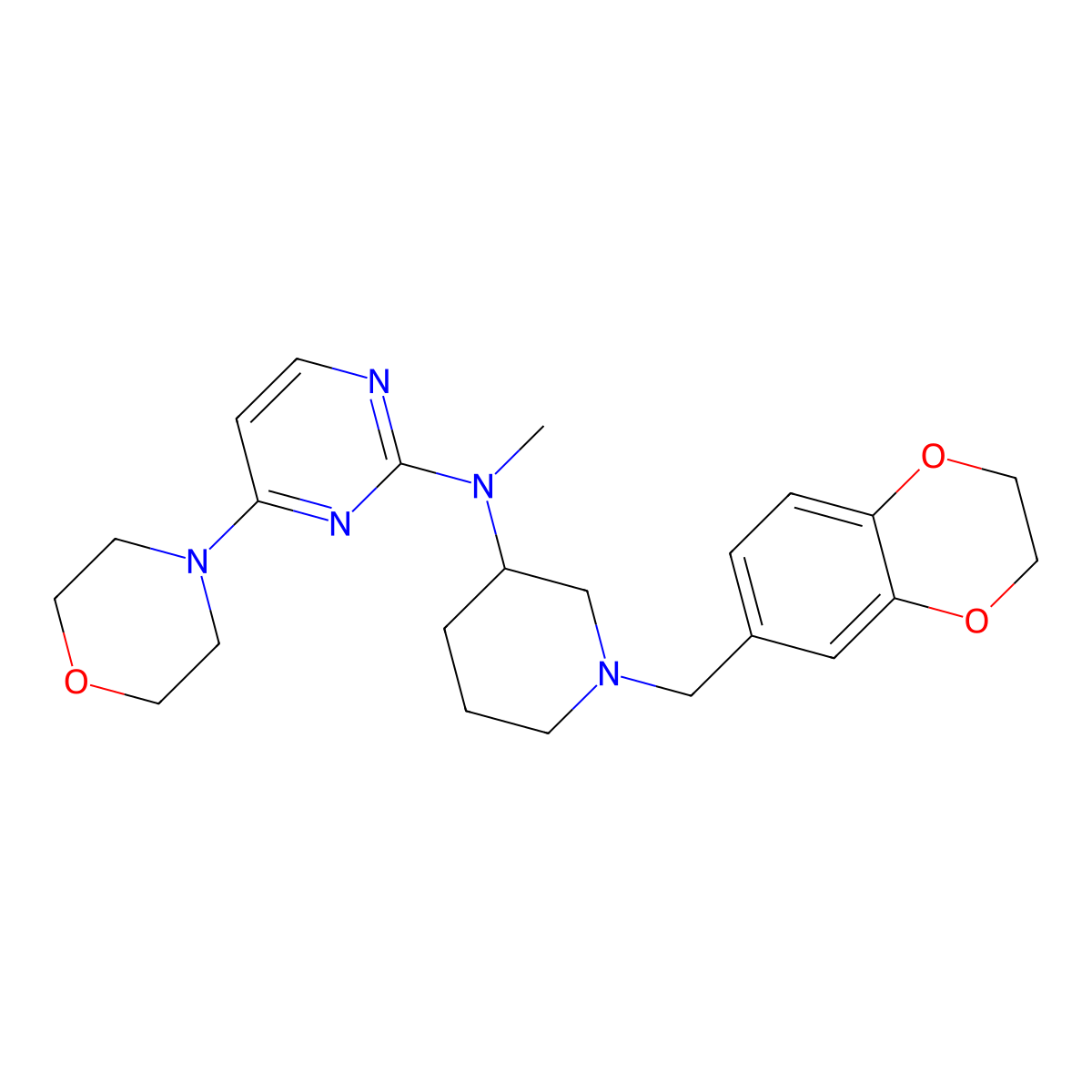 N-{1-[(2,3-dihydro-1,4-benzodioxin-6-yl)methyl]piperidin-3-yl}-N-methyl-4-(morpholin-4-yl)pyrimidin-2-amine molecular structure, CAS 3054624-07-3