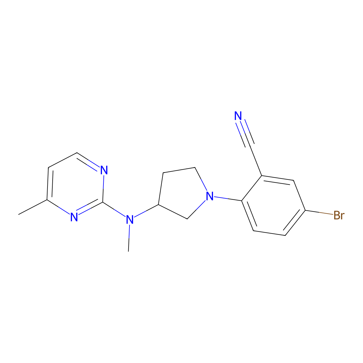 5-Bromo-2-{3-[methyl(4-methylpyrimidin-2-yl)amino]pyrrolidin-1-yl}benzonitrile molecular structure, CAS 3054624-12-0