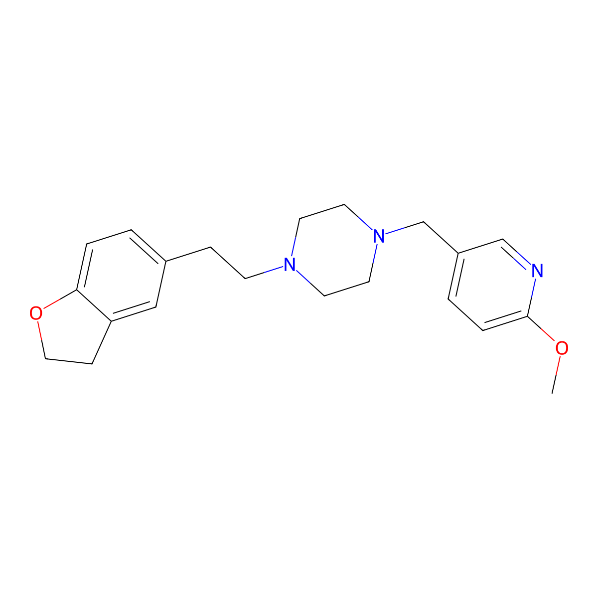 1-[2-(2,3-Dihydro-1-benzofuran-5-yl)ethyl]-4-[(6-methoxypyridin-3-yl)methyl]piperazine molecular structure, CAS 3054624-16-4