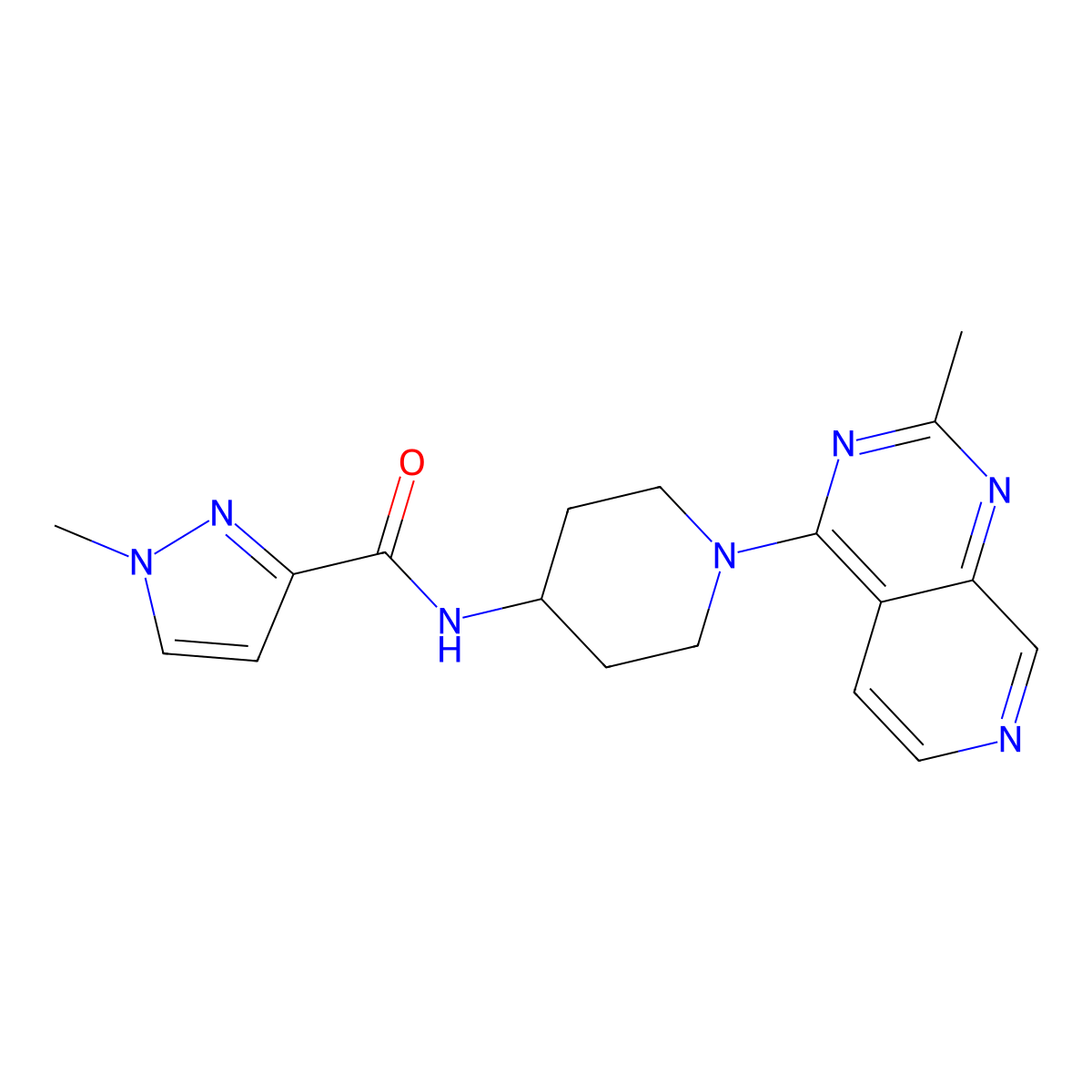 1-methyl-N-(1-{2-methylpyrido[3,4-d]pyrimidin-4-yl}piperidin-4-yl)-1H-pyrazole-3-carboxamide molecular structure, CAS 3054624-21-1